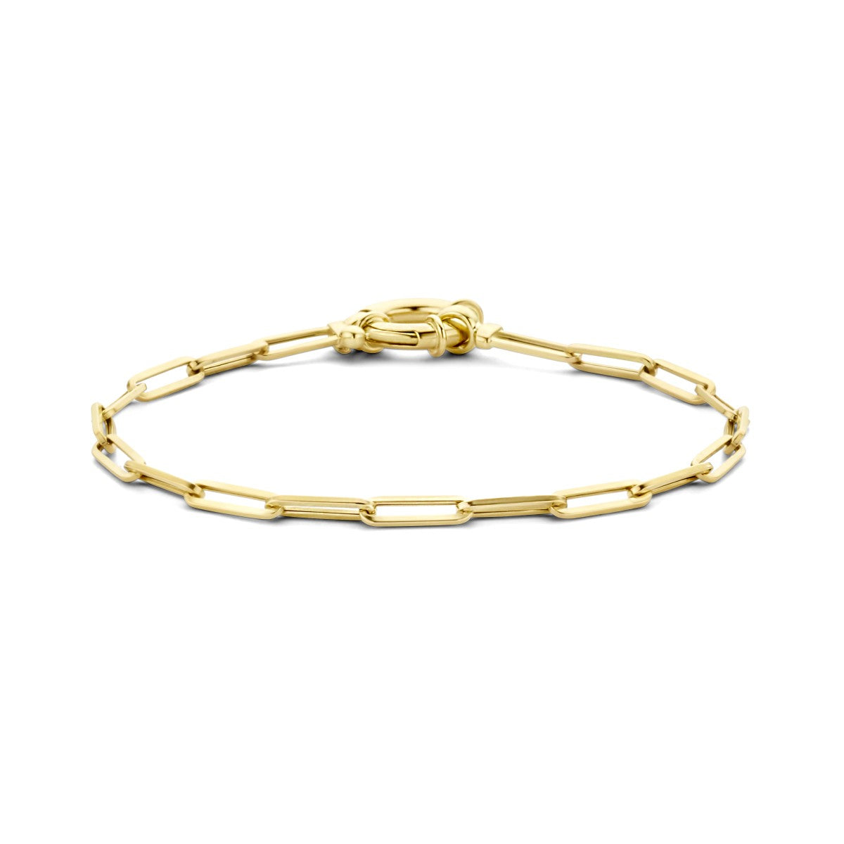 Fantasy Collection Armband paperclip vierkante buis 3,0 mm 18 cm met groot veerslot 14K geelgoud