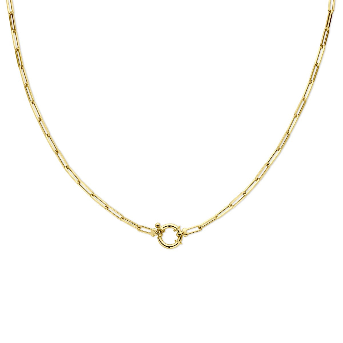 Fantasy Collection Collier paperclip vierkante buis 3,0 mm 45 cm met groot veerslot 14K geelgoud