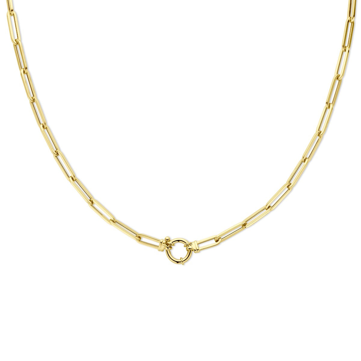 Fantasy Collection Collier paperclip vierkante buis 4,5 mm 45 cm met groot veerslot 14K geelgoud