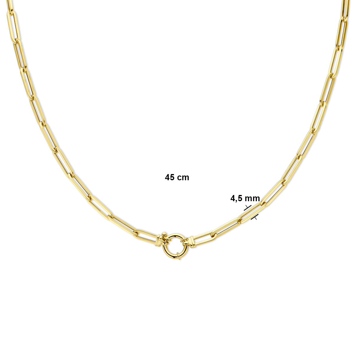Fantasy Collection Collier paperclip vierkante buis 4,5 mm 45 cm met groot veerslot 14K geelgoud