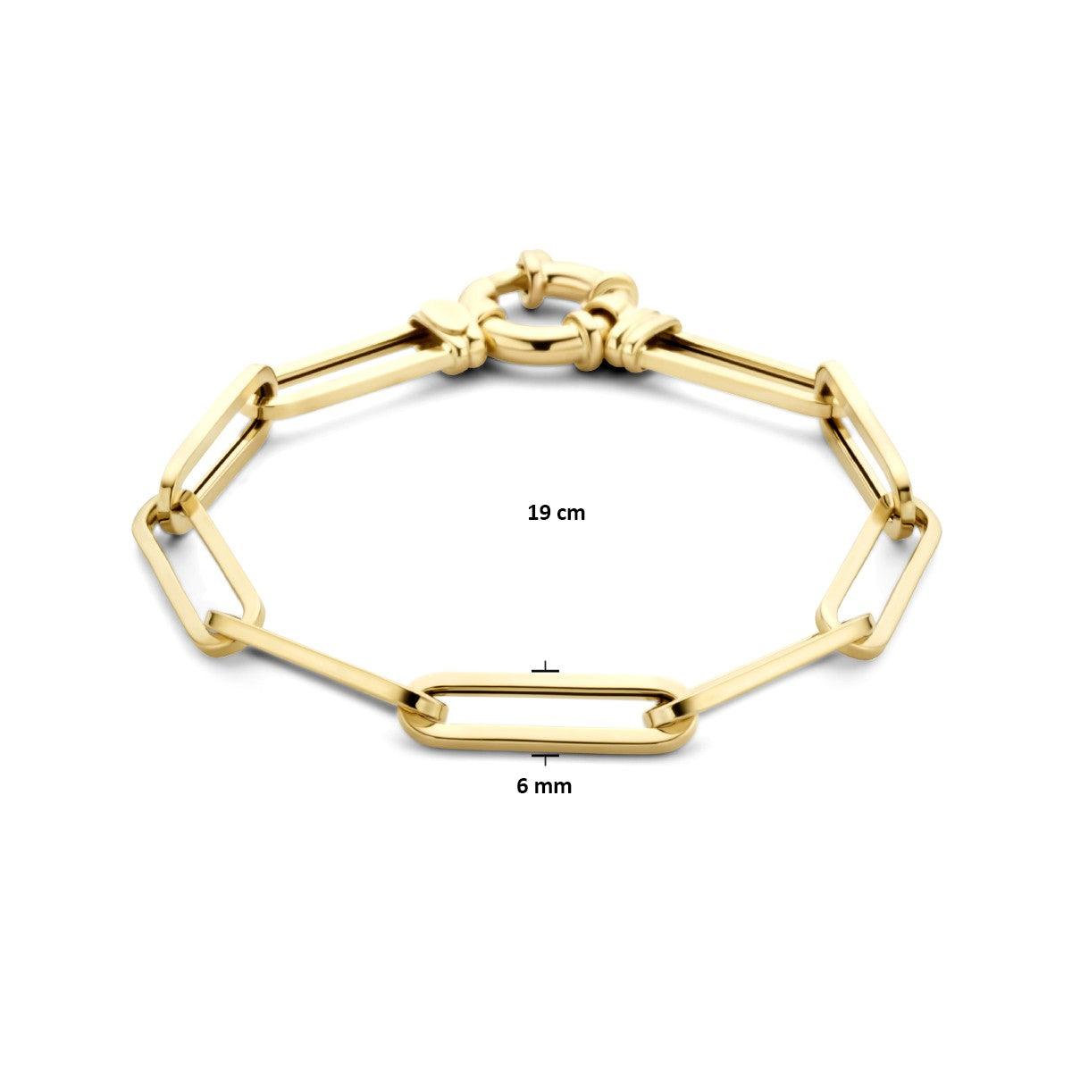 Fantasy Collection Armband paperclip vierkante buis 6,0 mm 19 cm met groot veerslot 14K geelgoud