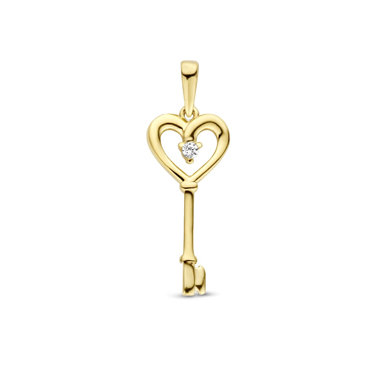 Fantasy Collection Hanger hart en sleutel zirkonia 14K geelgoud