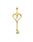 14K geelgoud hanger hart en sleutel zirkonia 4024647 - PansiteNederland.nl