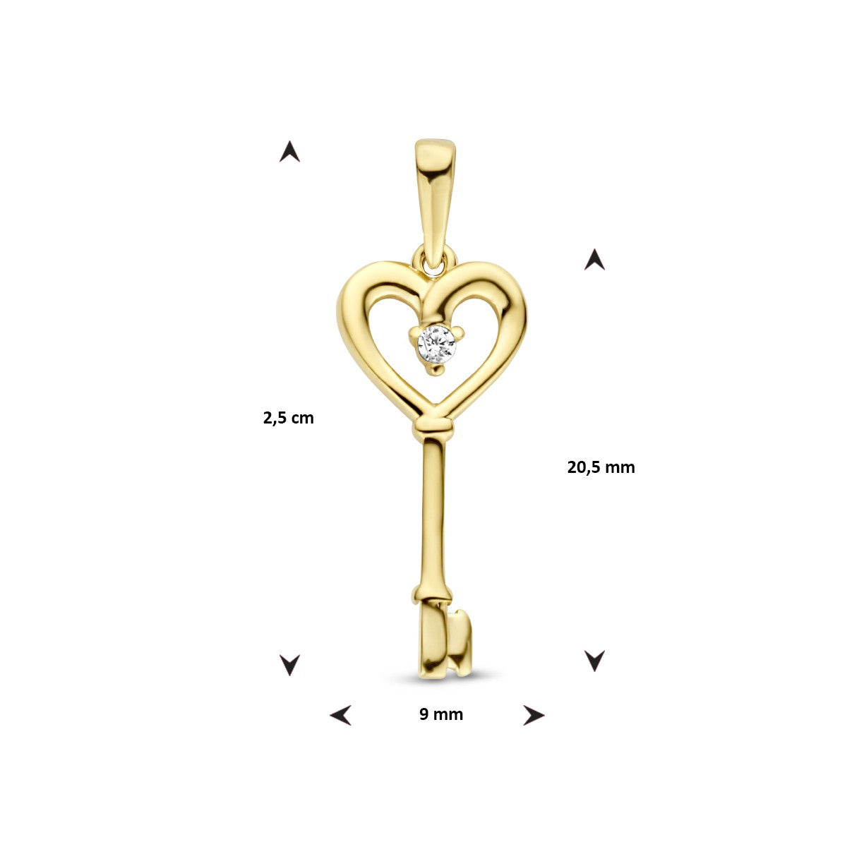 Fantasy Collection Hanger hart en sleutel zirkonia 14K geelgoud