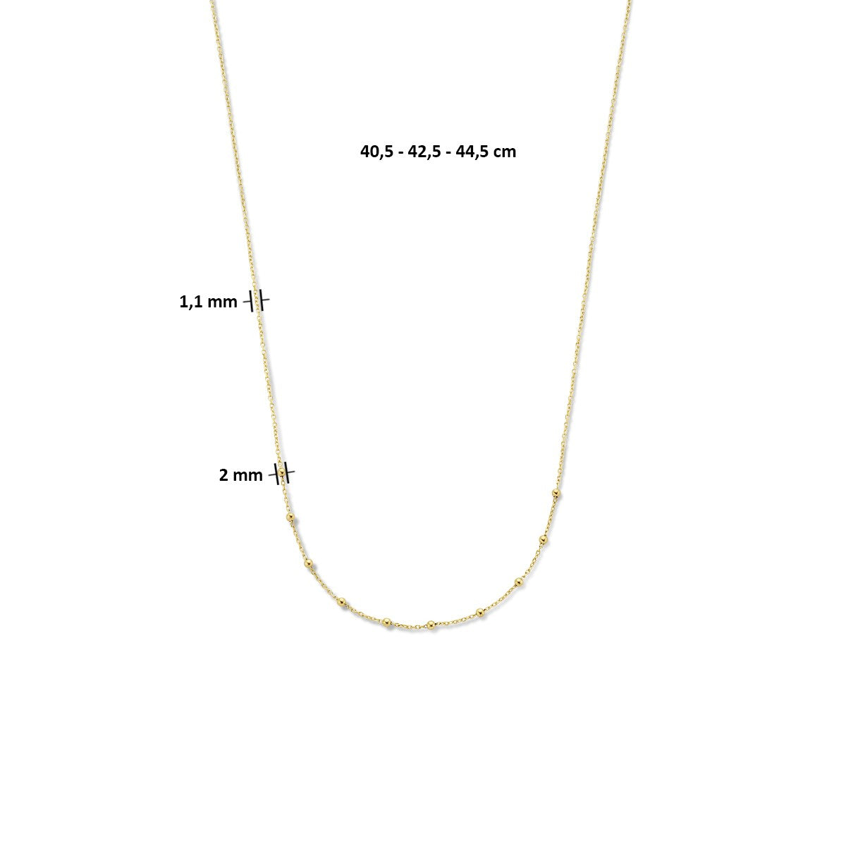 Fantasy Collection Collier bolletjes 1,1 mm 40 - 42 - 44 cm 14K geelgoud