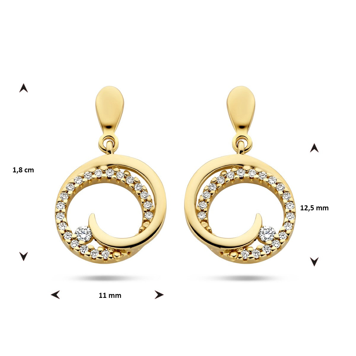 Fantasy Collection Hangende oorbellen rondje diamant 0.14ct (2x0.07ct) h si 14K geelgoud