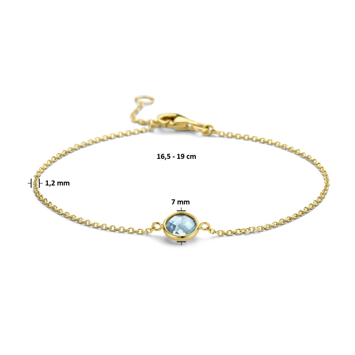 Fantasy Collection Armband blauw topaas 16,5 - 19 cm 14K geelgoud