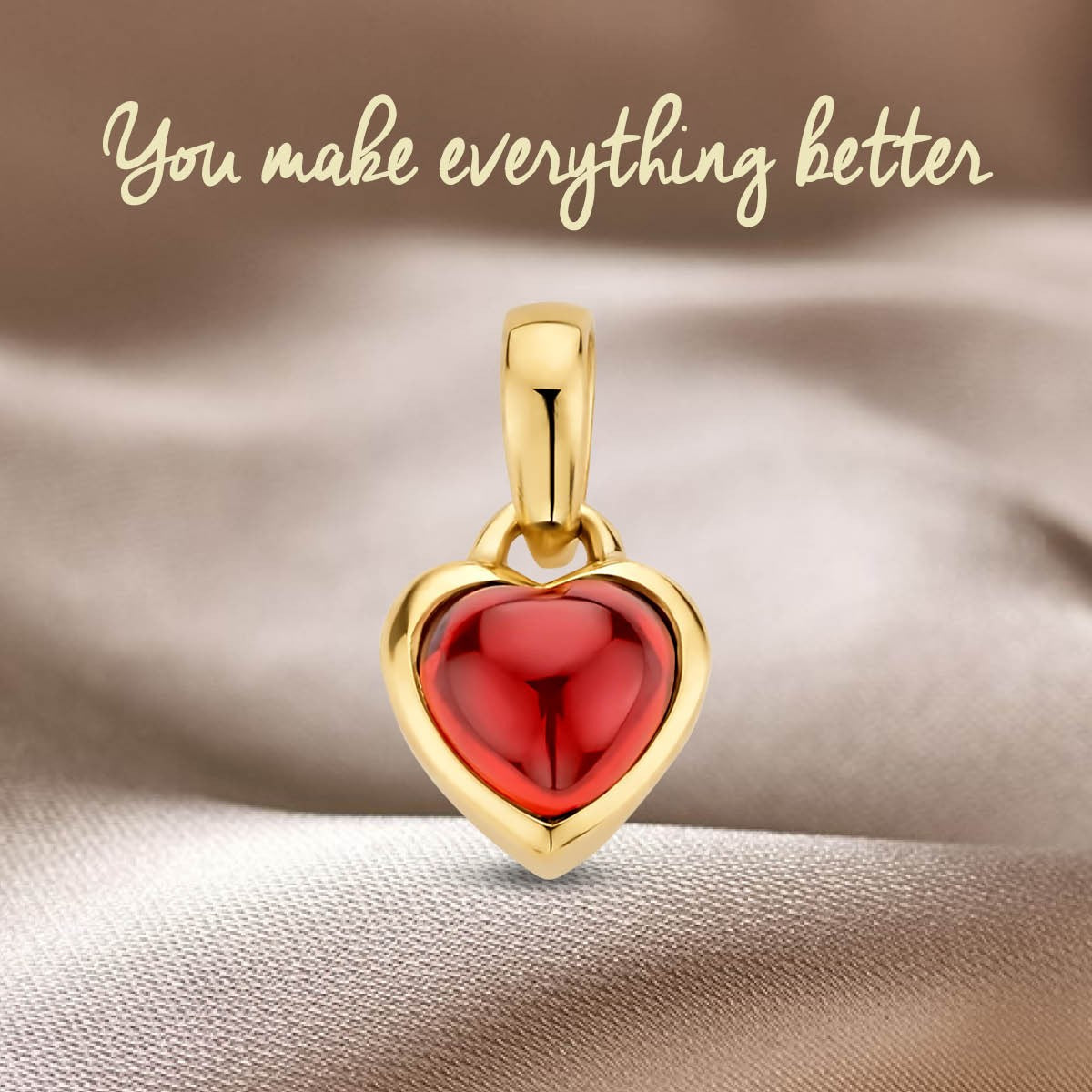 Fantasy Collection Hanger hart granaat 14K geelgoud
