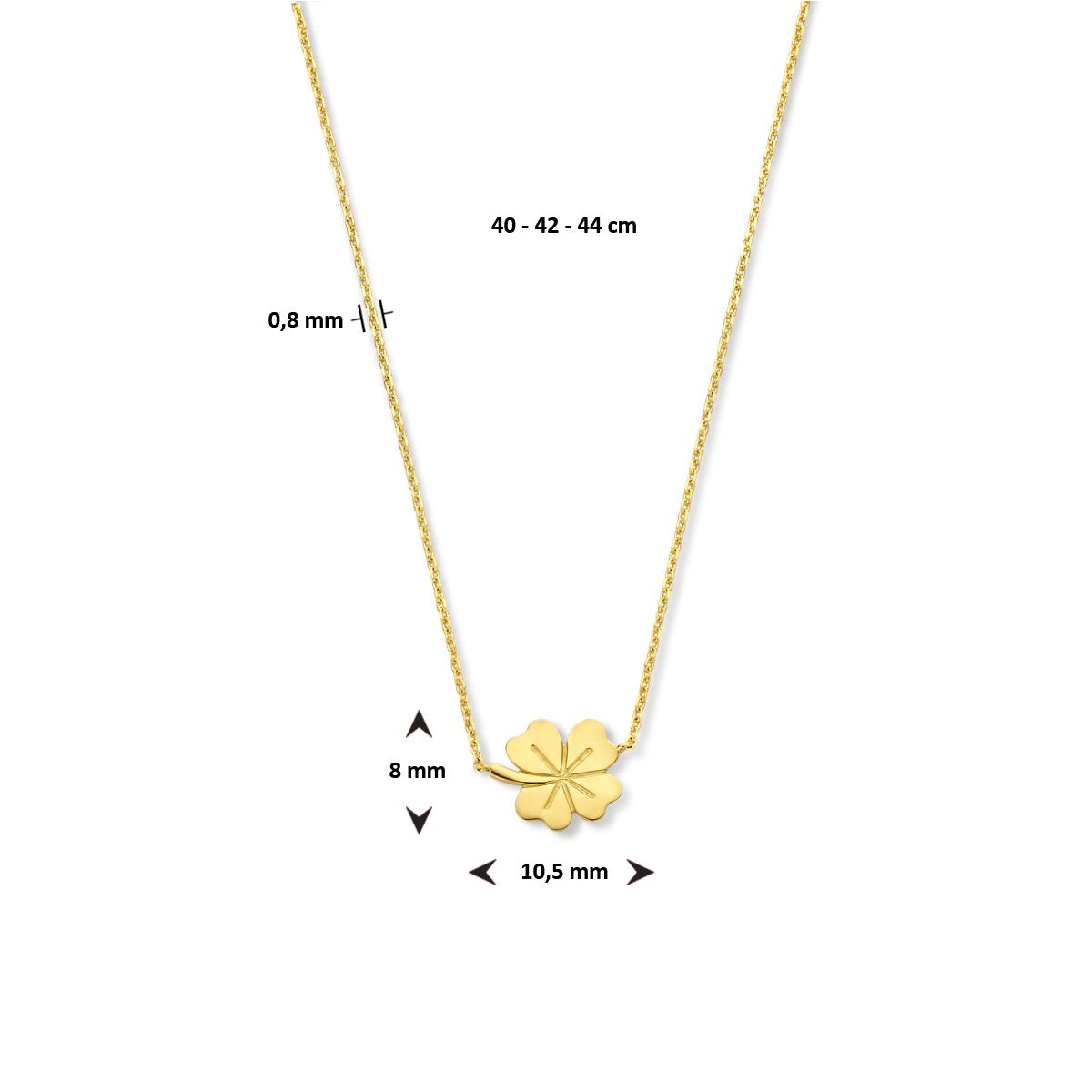 Fantasy Collection Collier klavertje 40 - 42 - 44 cm 14K geelgoud