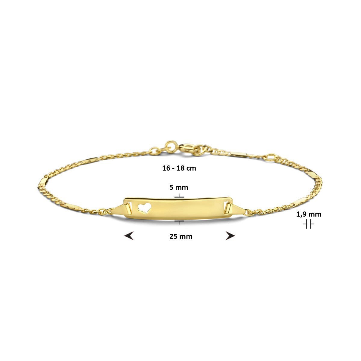 Fantasy Collection Graveerarmband hart plaat 5,0 mm 14K geelgoud