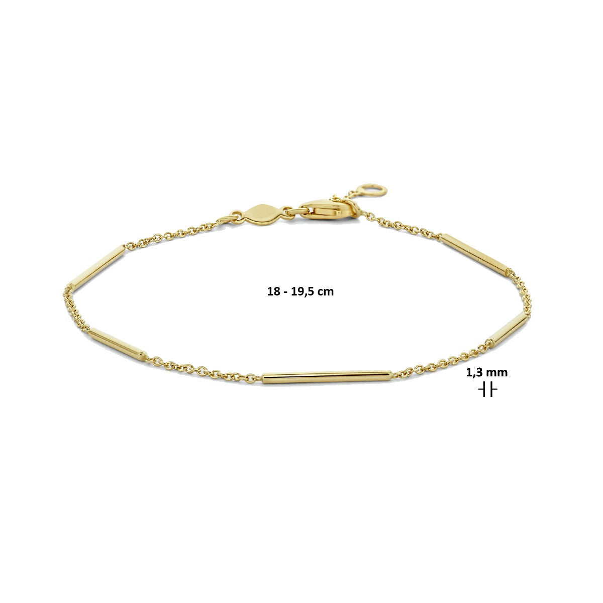 Fantasy Collection Armband balkjes 1,3 mm 18 - 19,5 cm 14K geelgoud