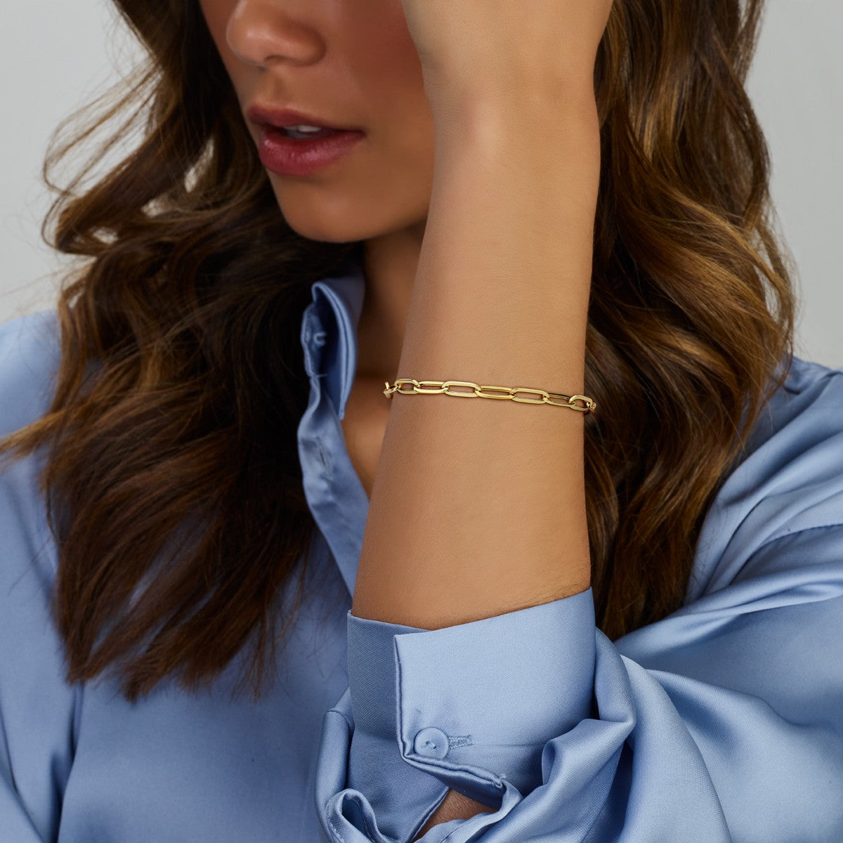 Fantasy Collection Armband paperclip platte buis 5,0 mm 18 cm 14K geelgoud