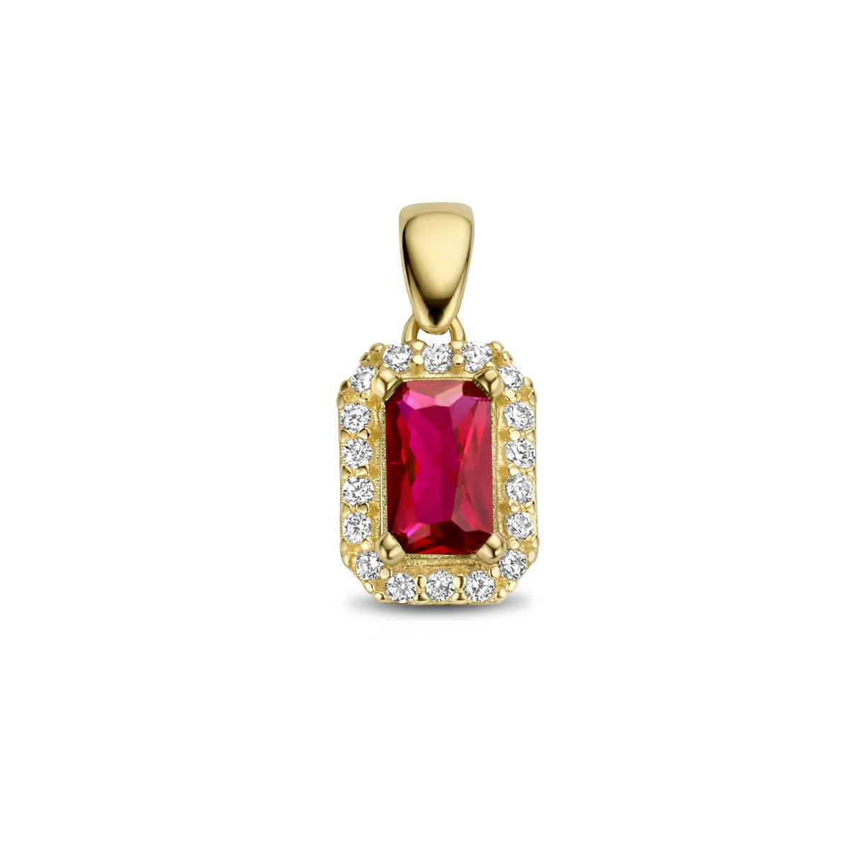 Fantasy Collection Hanger rood en wit zirkonia halo 12 mm 14K geelgoud