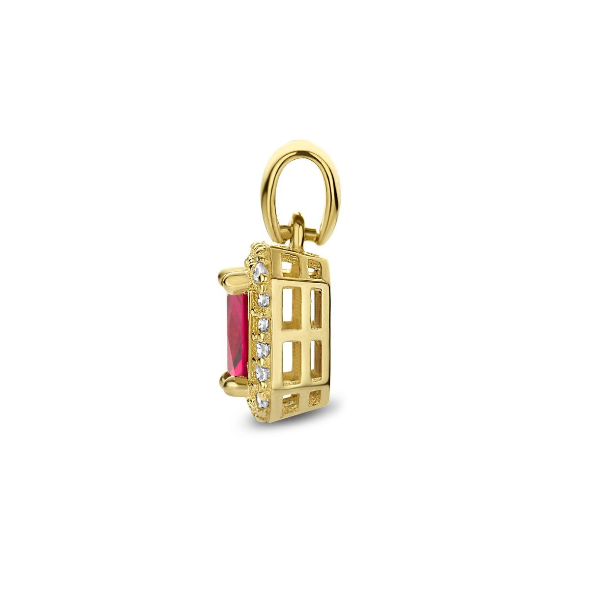 Fantasy Collection Hanger rood en wit zirkonia halo 12 mm 14K geelgoud