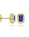 14K Geelgoud Oorknoppen Synth. Saffier En Zirkonia Halo 4025234 - PansiteNederland.nl