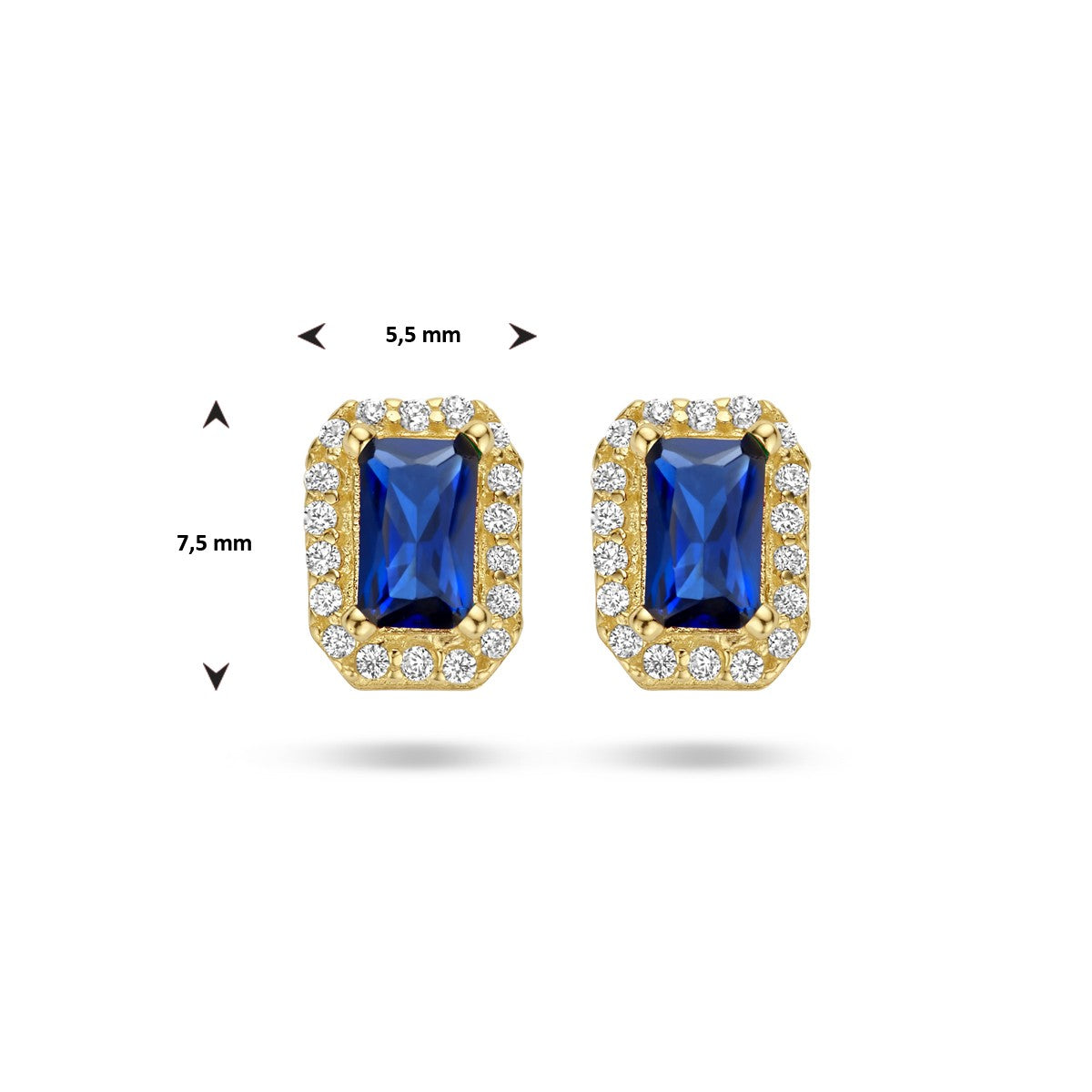 Fantasy Collection Oorbellen synth. saffier en zirkonia halo 14K geelgoud