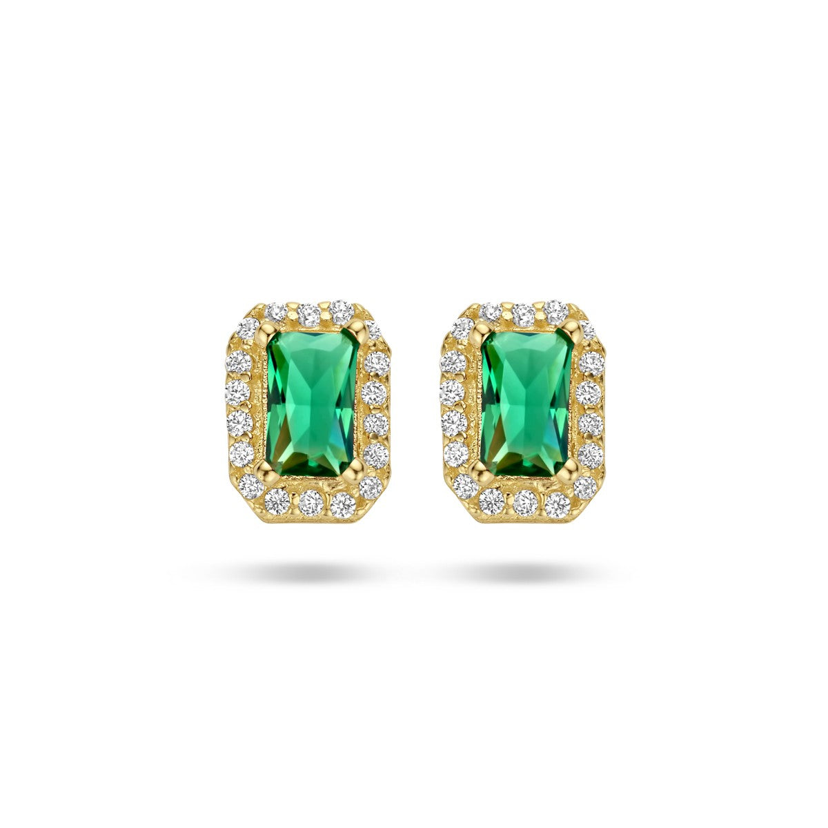 Fantasy Collection Oorbellen groen en wit zirkonia halo 14K geelgoud