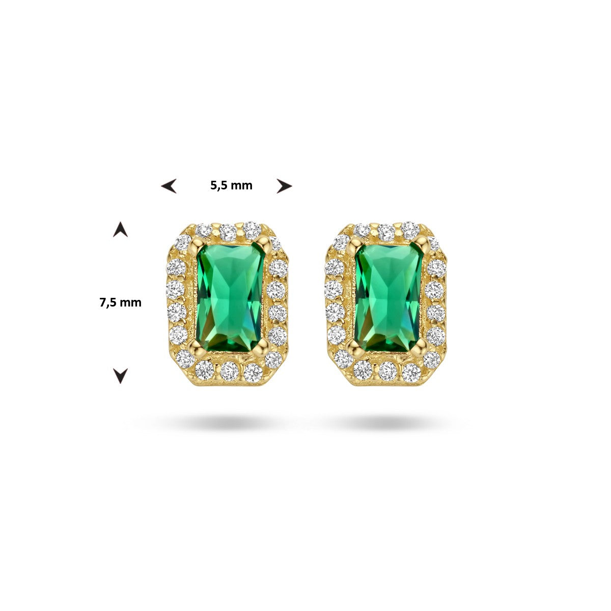 Fantasy Collection Oorbellen groen en wit zirkonia halo 14K geelgoud