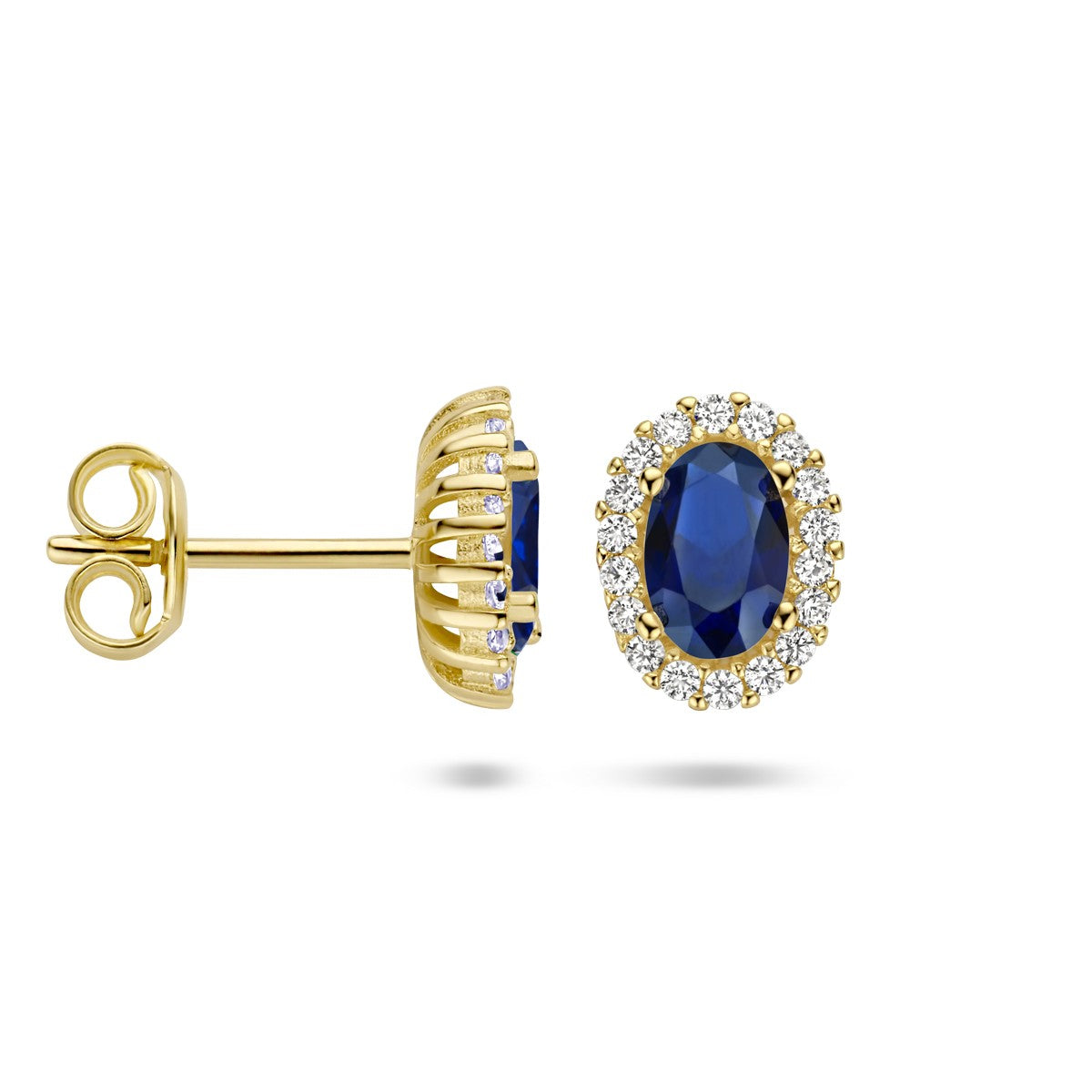 Fantasy Collection Oorbellen synth. saffier en zirkonia 14K geelgoud