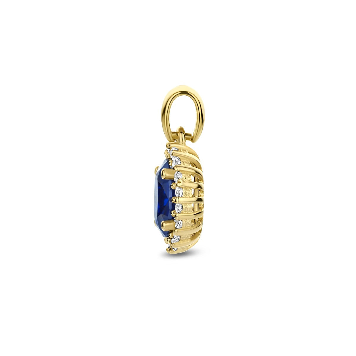 Fantasy Collection Hanger synth. saffier en zirkonia halo 14K geelgoud