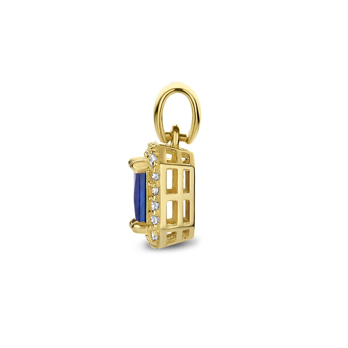 Fantasy Collection Hanger synth. saffier en zirkonia halo 12 mm 14K geelgoud