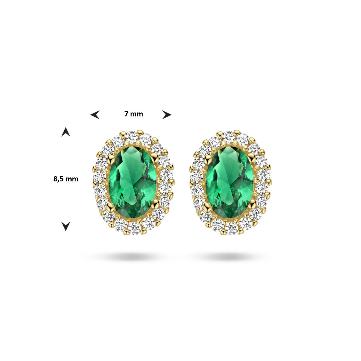 Fantasy Collection Oorbellen groen en wit zirkonia halo 14K geelgoud