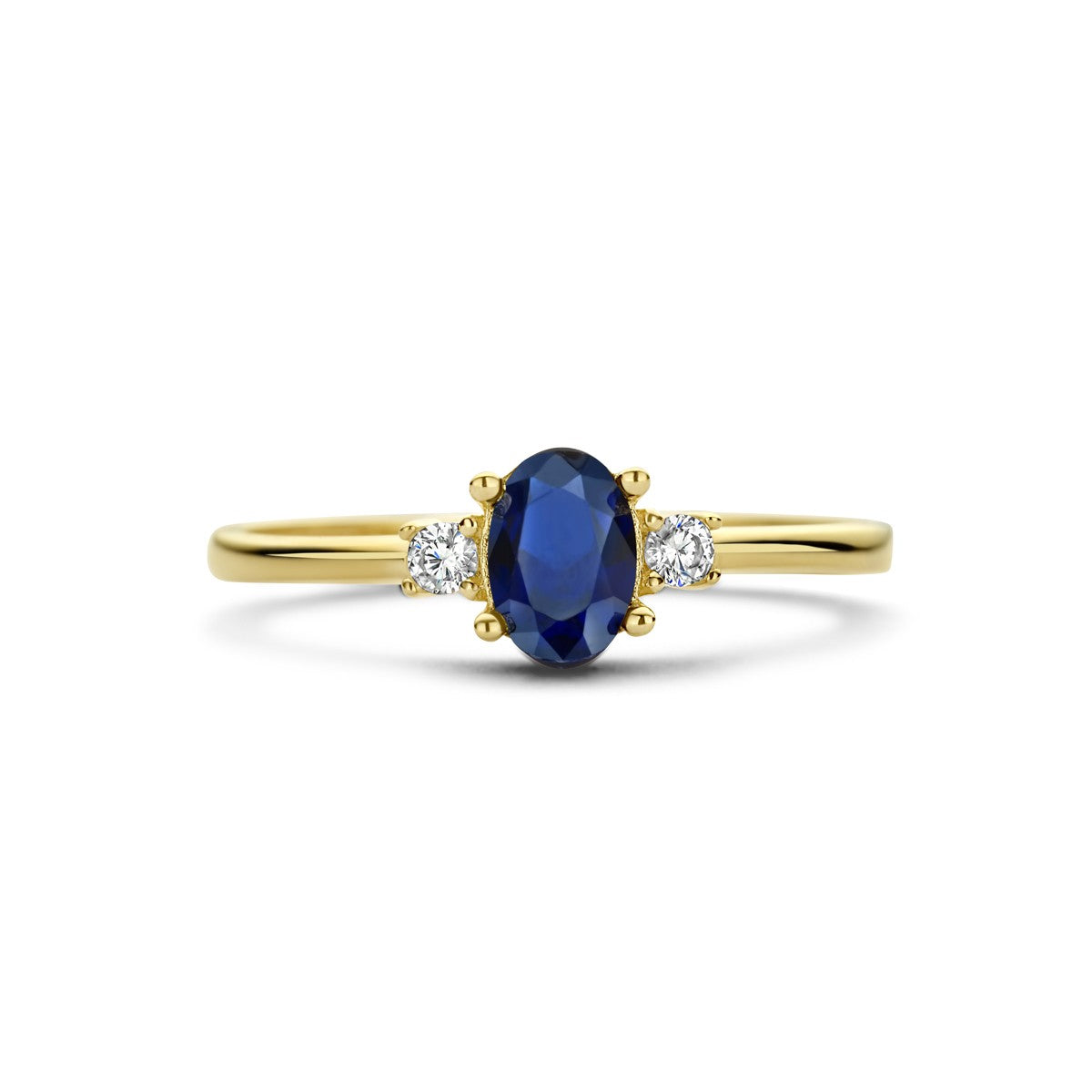 Fantasy Collection Ring trilogie synth. saffier en zirkonia 14K geelgoud