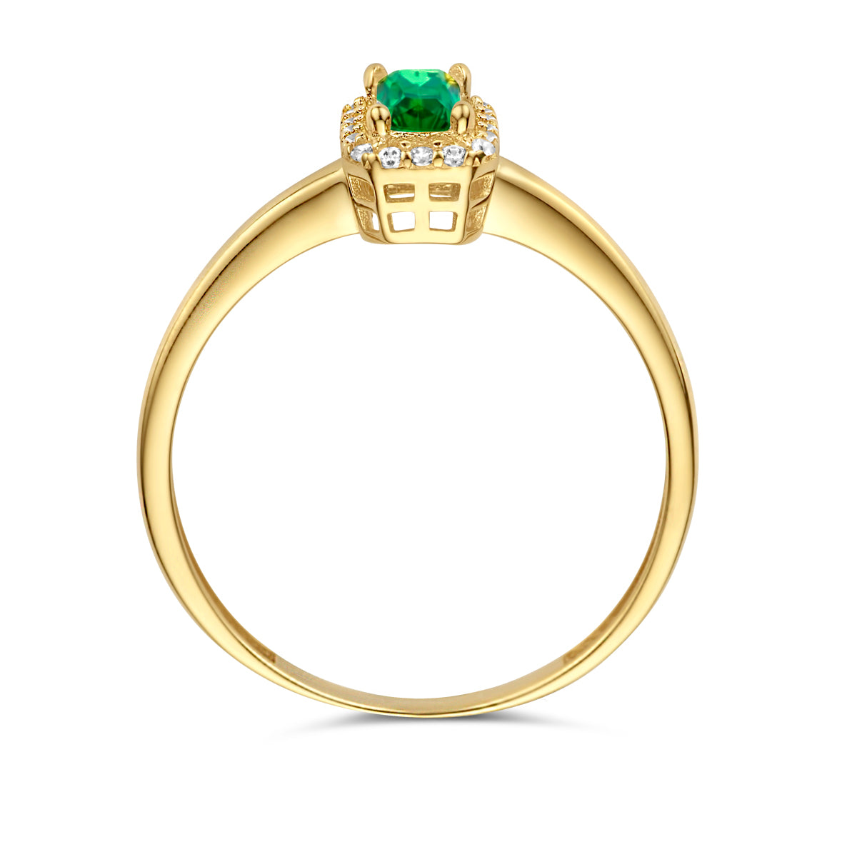 Ring groen en wit zirkonia halo 14K geelgoud