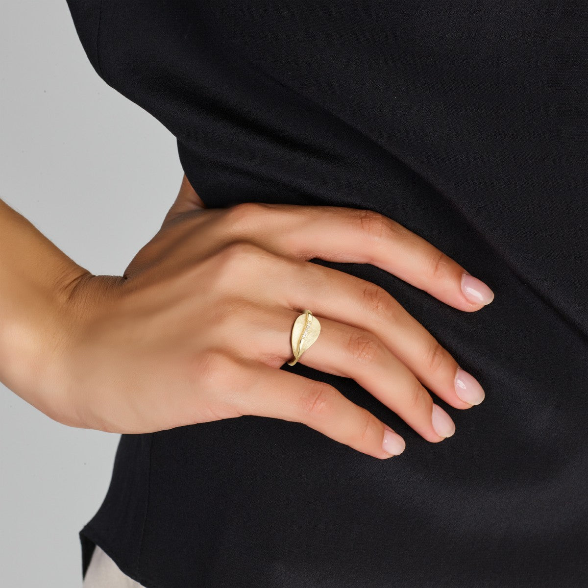 Fantasy Collection Ring blad gescratcht diamant 0.025ct h si 14K geelgoud