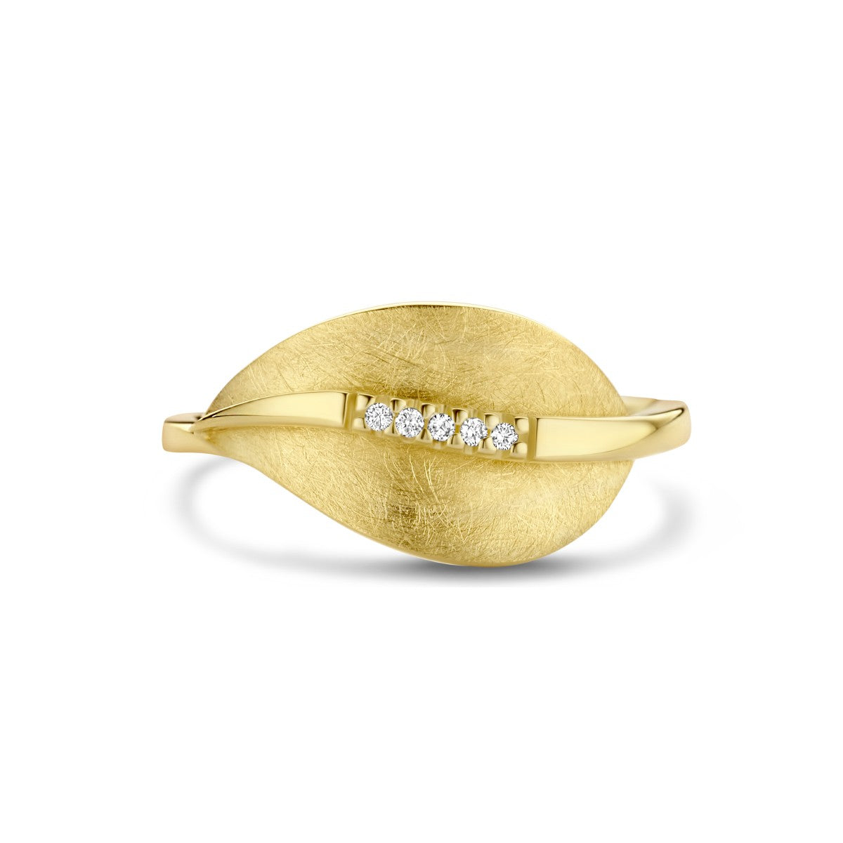 Fantasy Collection Ring blad gescratcht diamant 0.025ct h si 14K geelgoud