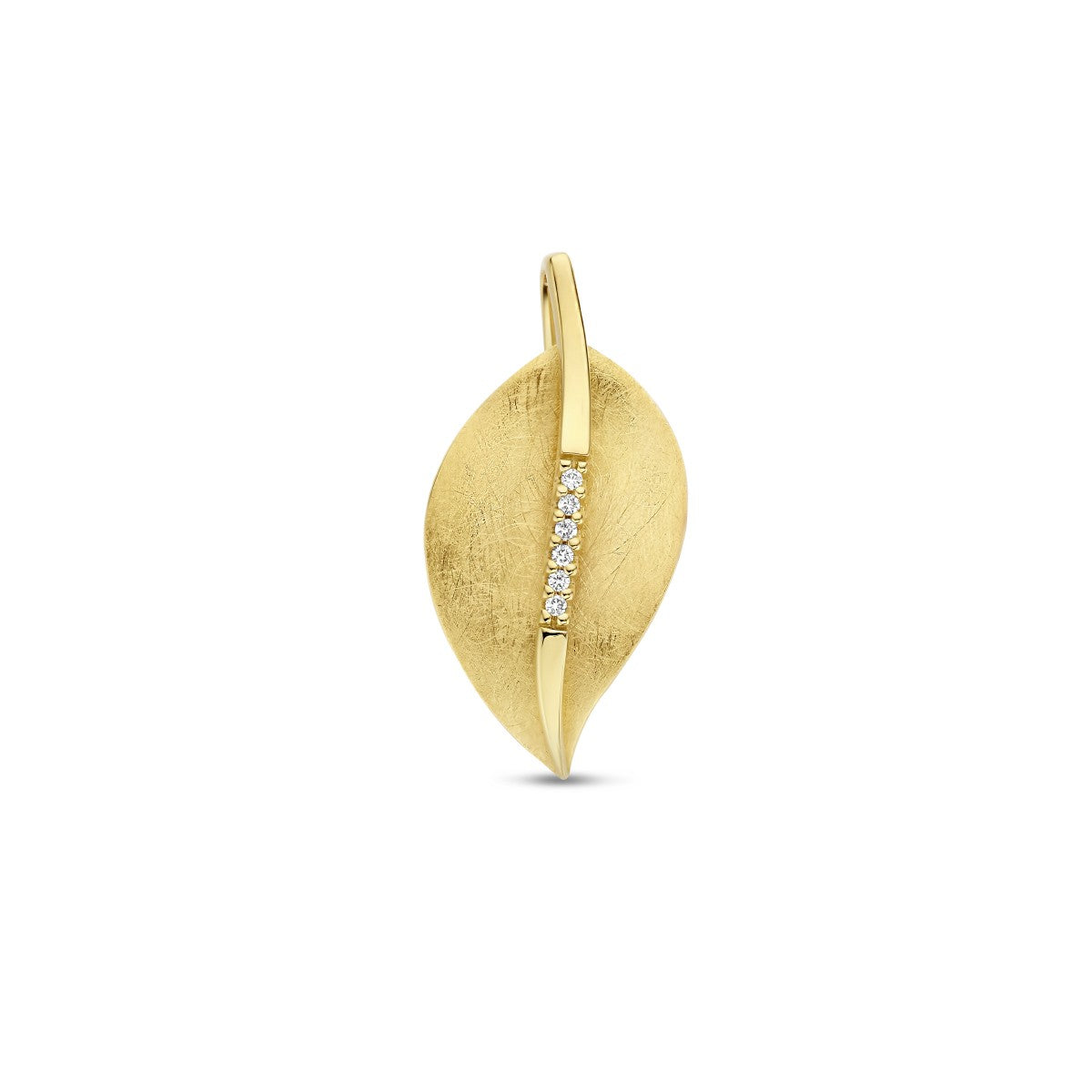Fantasy Collection Hanger blad gescratcht diamant 0.03ct h si 14K geelgoud