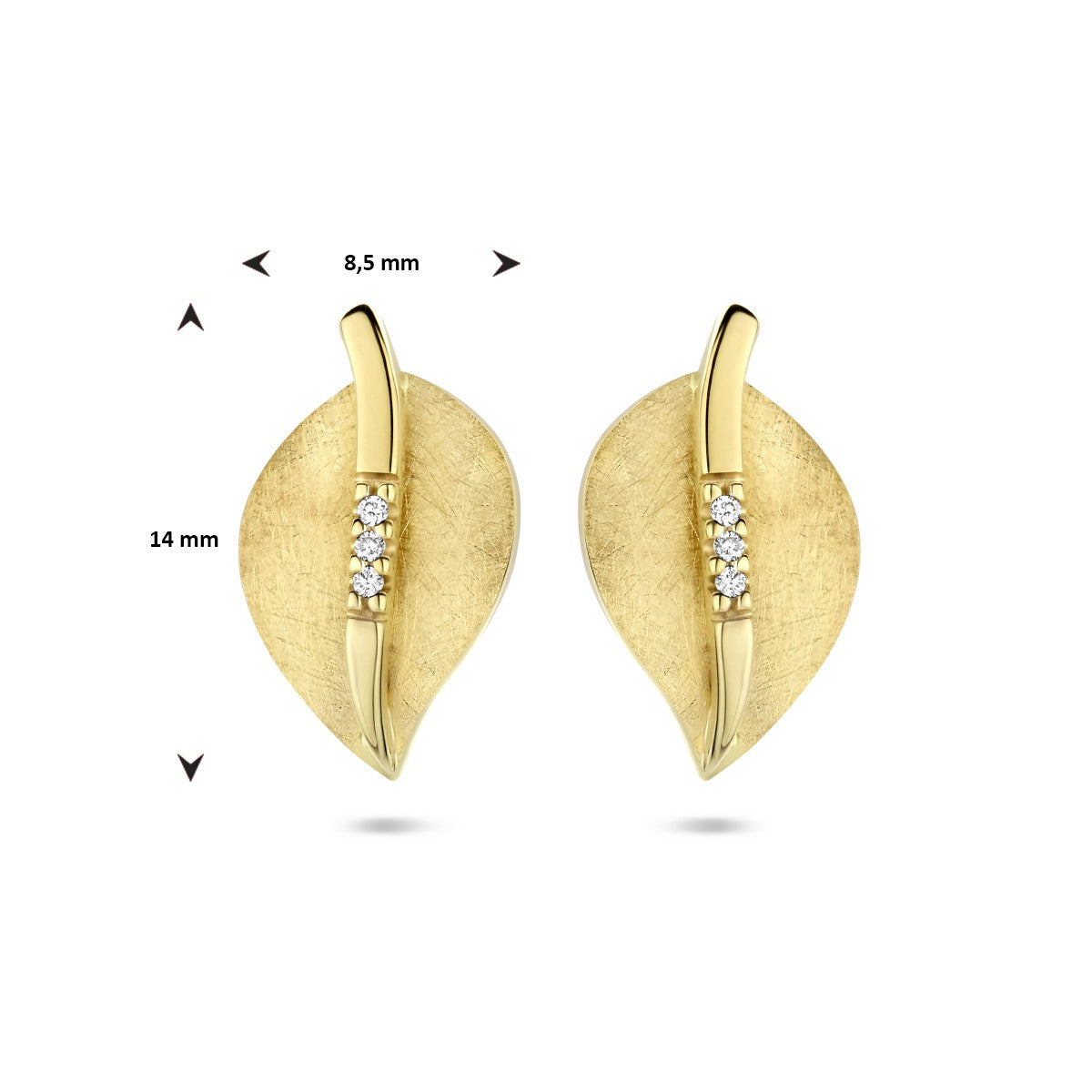 Fantasy Collection Oorbellen blad gescratcht diamant 0.02ct (2x 0.01ct) h si 14K geelgoud