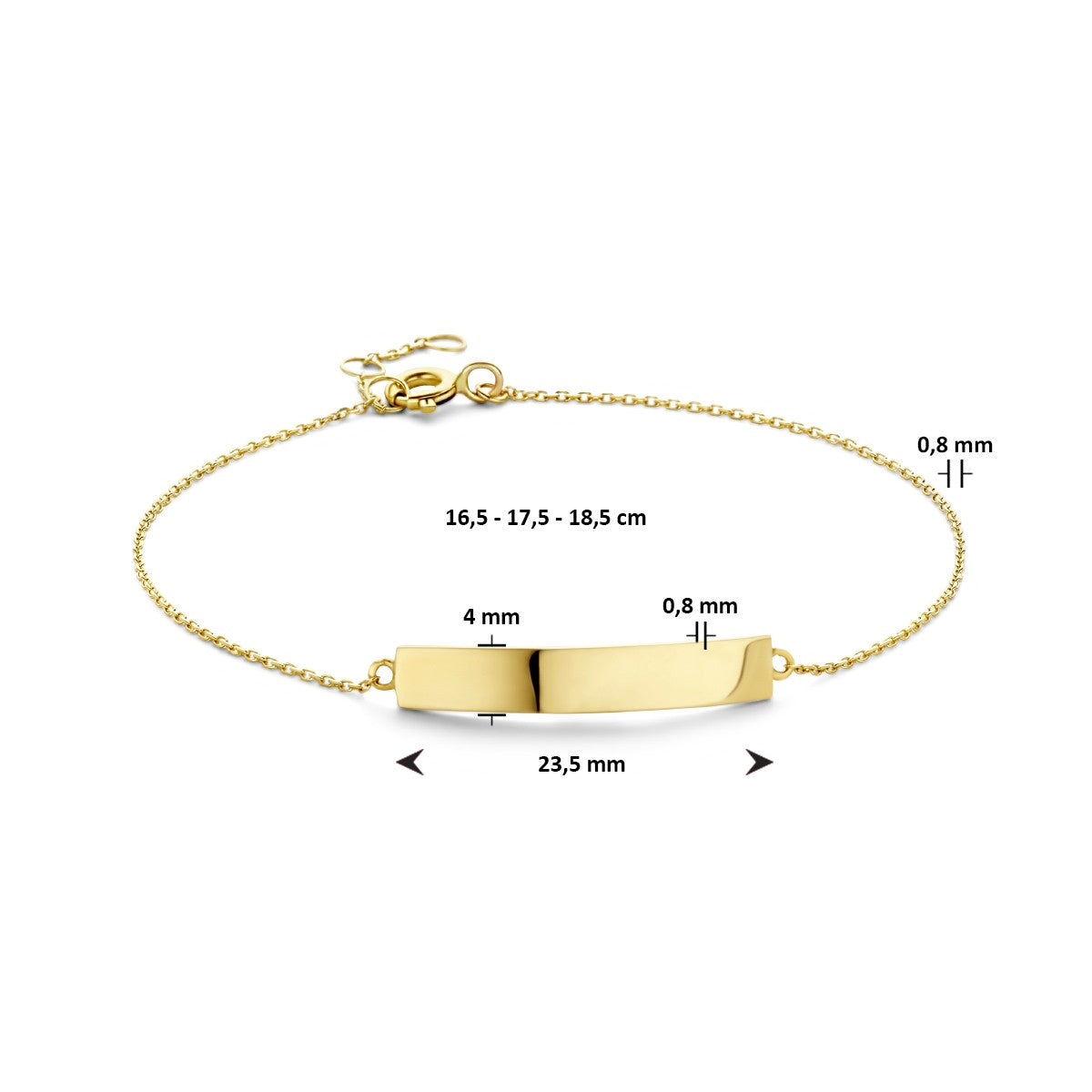 Fantasy Collection Graveerarmband plaat 4,0 mm 16,5 - 17,5 - 18,5 cm 14K geelgoud