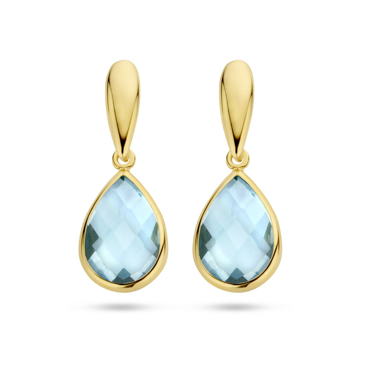 Fantasy Collection Hangende oorbellen blauw topaas 20 mm 14K geelgoud