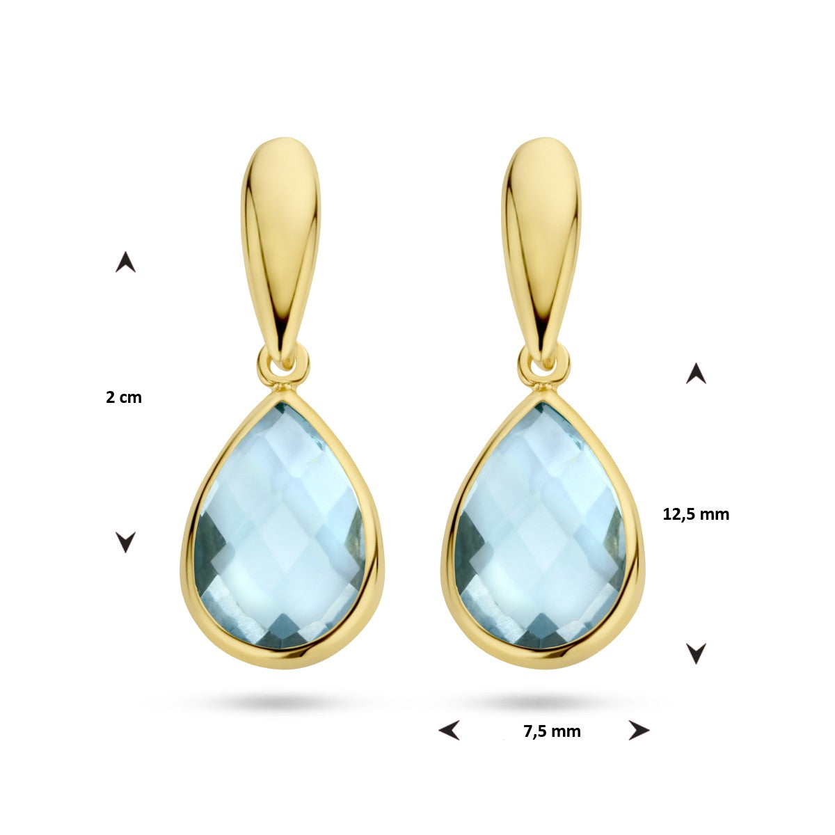 Fantasy Collection Hangende oorbellen blauw topaas 20 mm 14K geelgoud