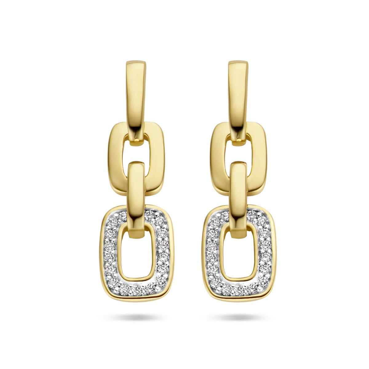 Fantasy Collection Hangende oorbellen schakel diamant 0.13ct (2x 0.065ct) h si 14K geelgoud