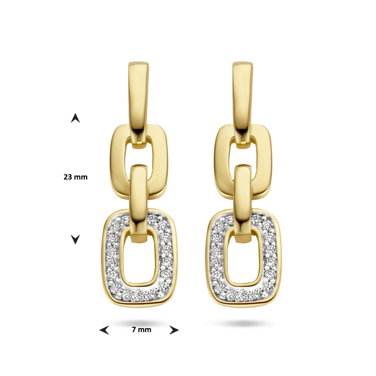 Fantasy Collection Hangende oorbellen schakel diamant 0.13ct (2x 0.065ct) h si 14K geelgoud