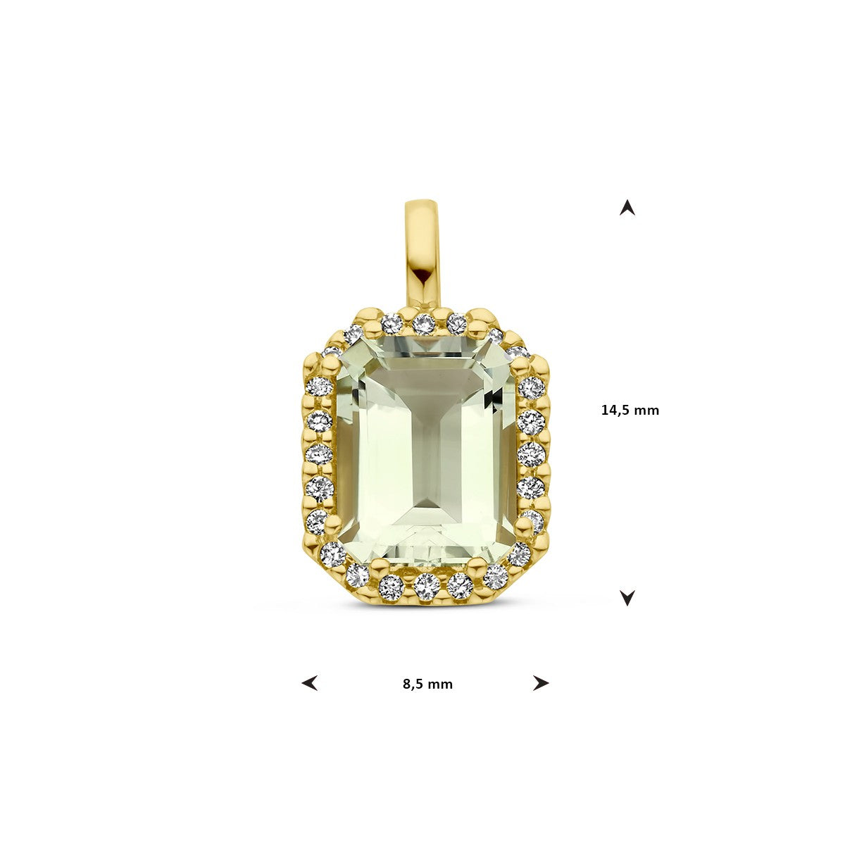 Fantasy Collection Hanger groen amethist en diamant 0.10ct h si halo 14K geelgoud