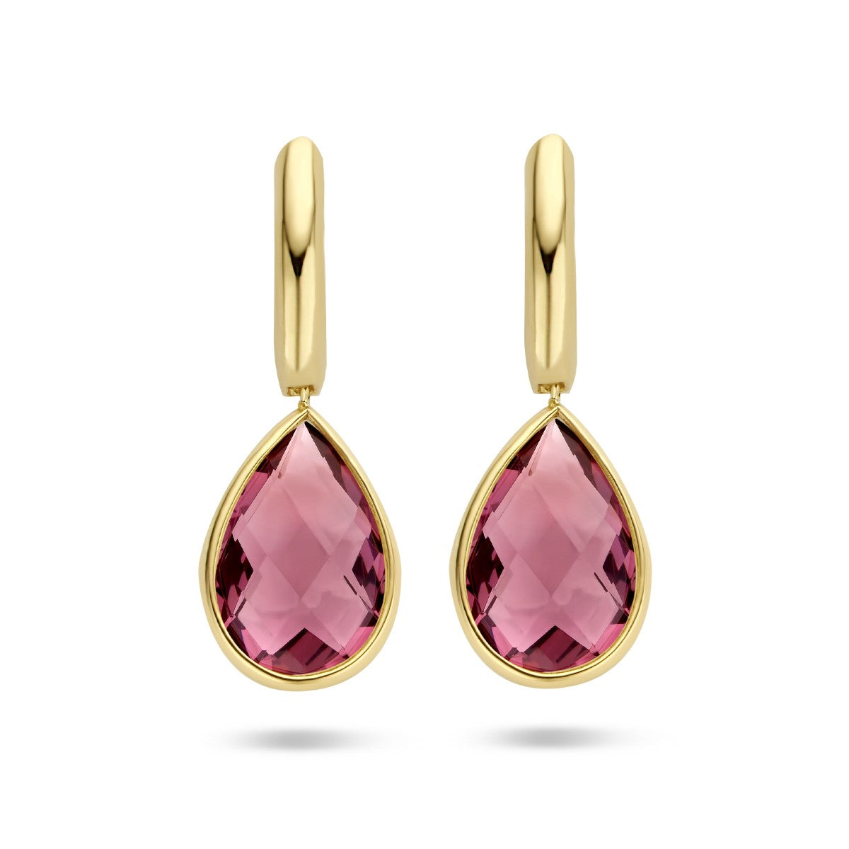Fantasy Collection Oorbellen rhodoliet kwarts 26 mm 14K geelgoud