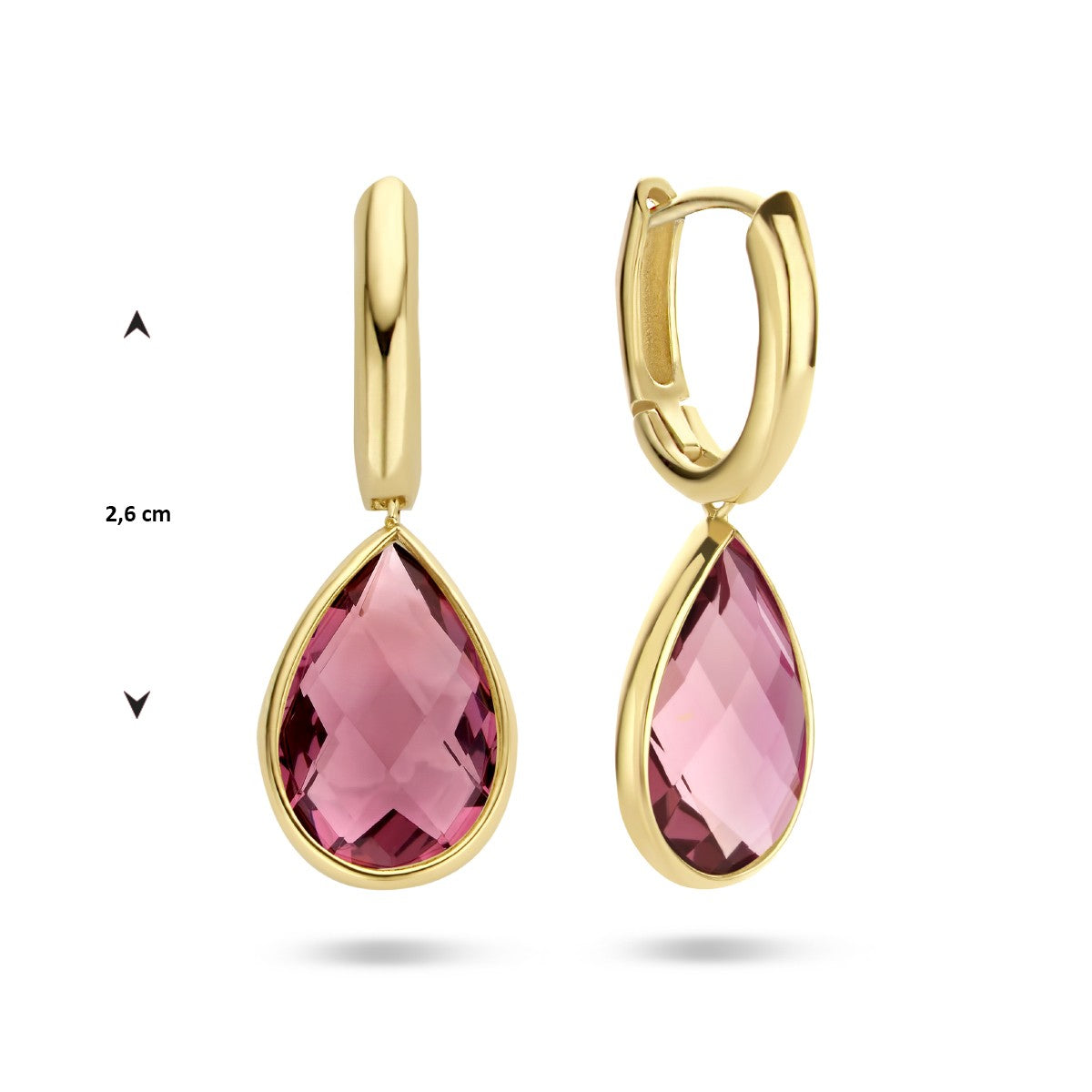 Fantasy Collection Oorbellen rhodoliet kwarts 26 mm 14K geelgoud