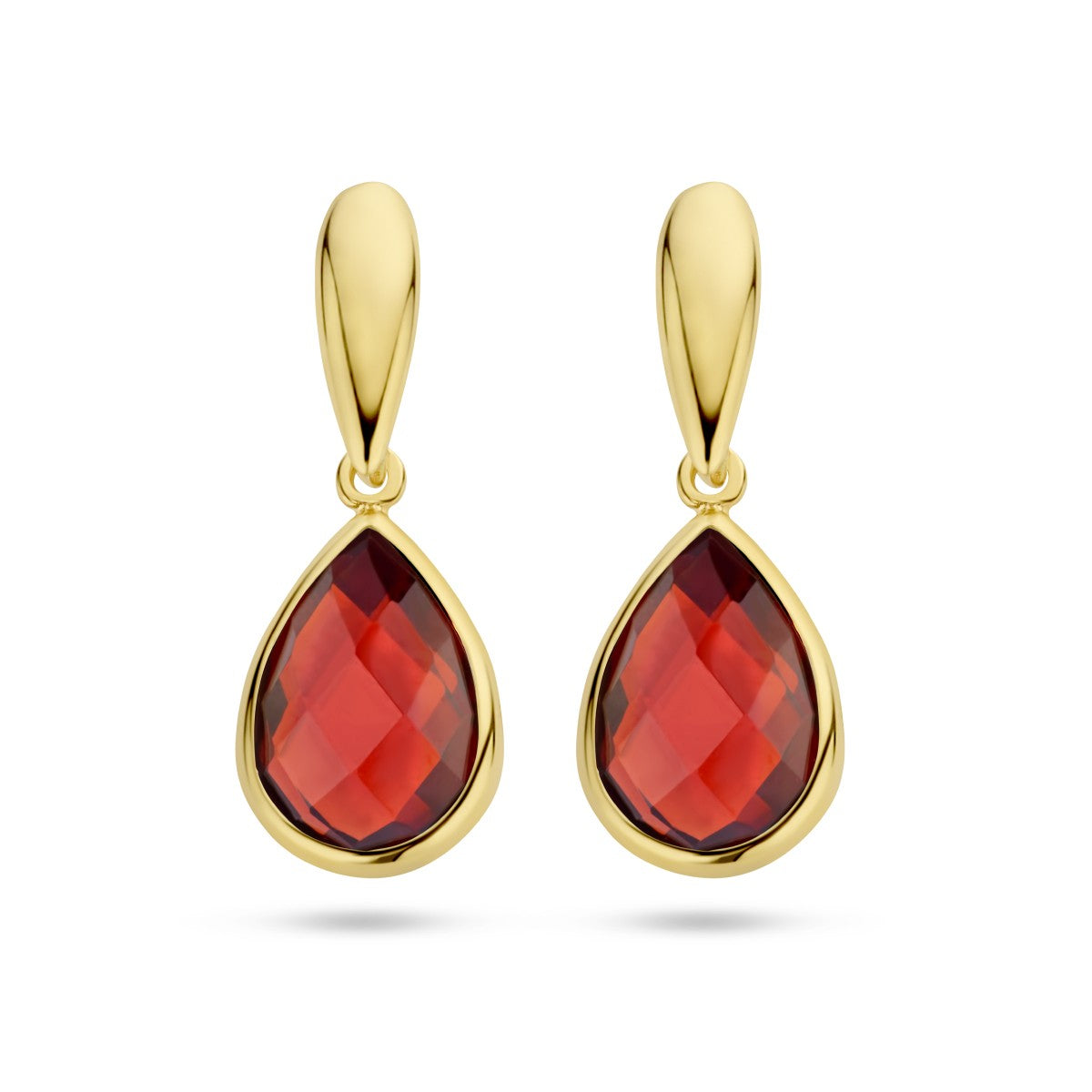 Fantasy Collection Hangende oorbellen granaat 20 mm 14K geelgoud