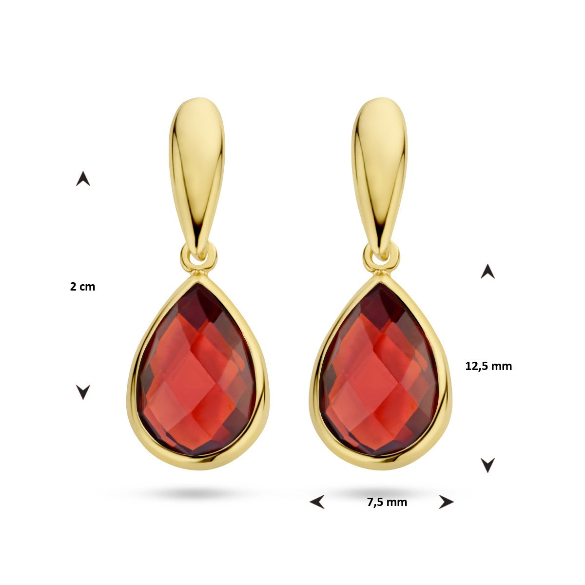 Fantasy Collection Hangende oorbellen granaat 20 mm 14K geelgoud