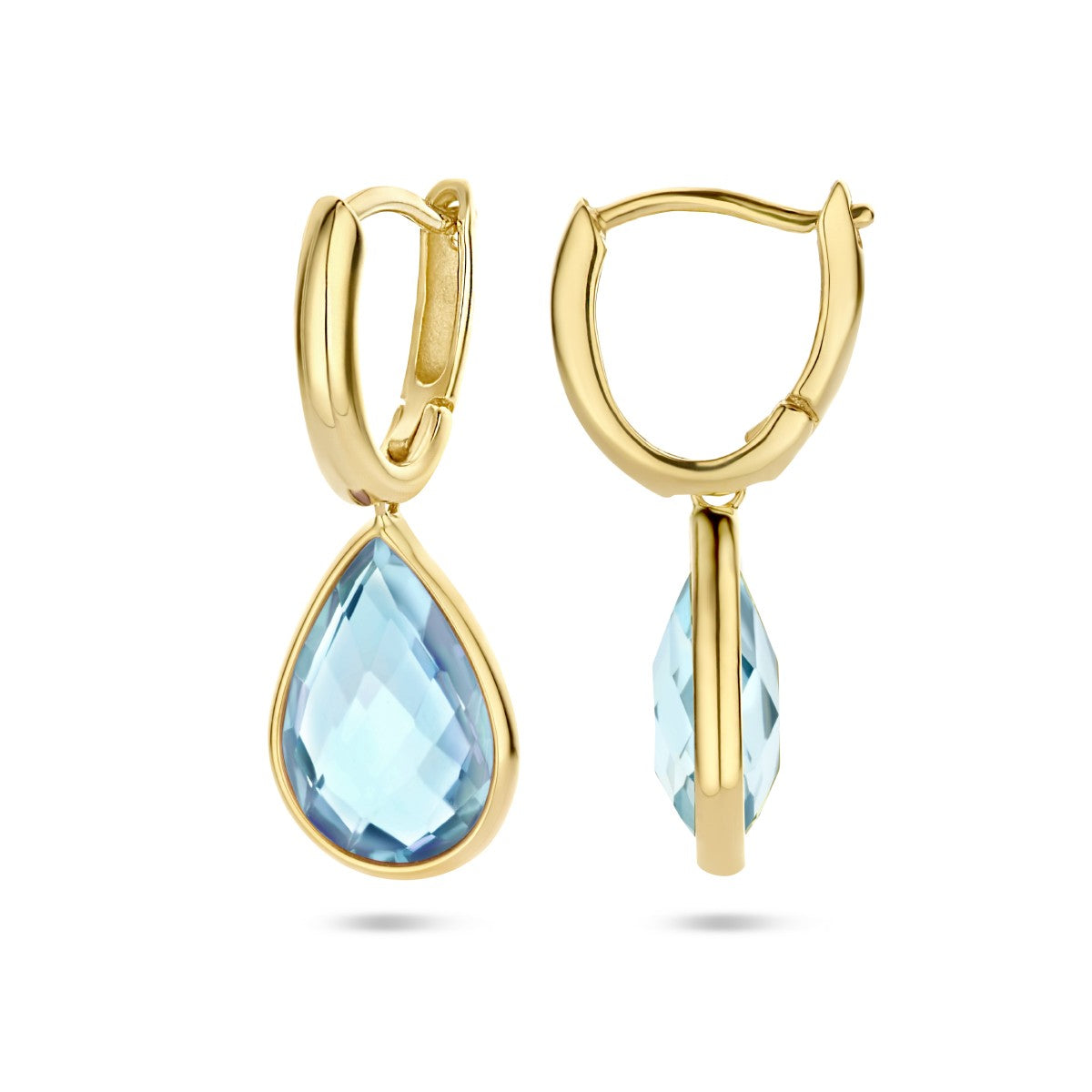 Fantasy Collection Oorbellen blauw topaas 26 mm 14K geelgoud