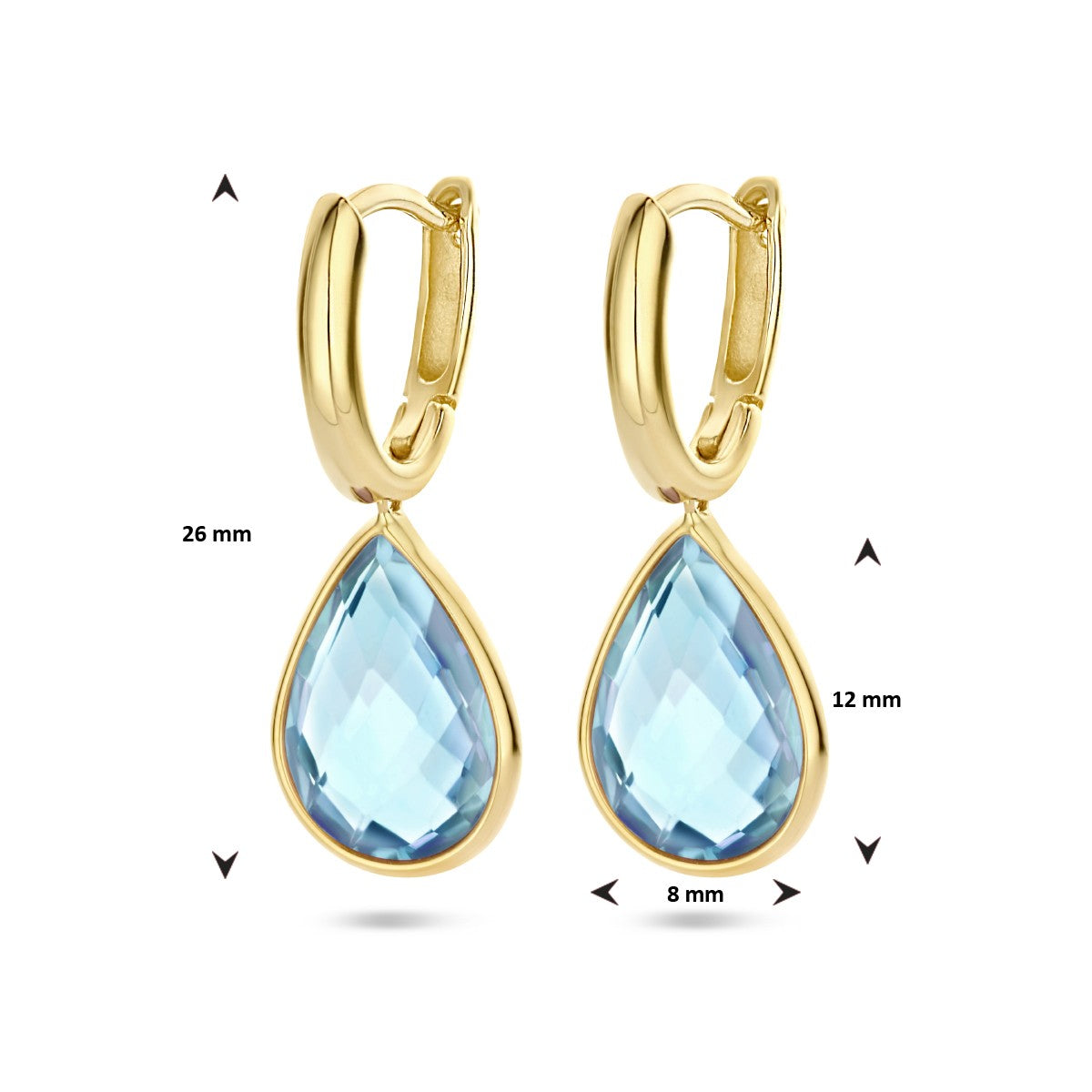 Fantasy Collection Oorbellen blauw topaas 26 mm 14K geelgoud