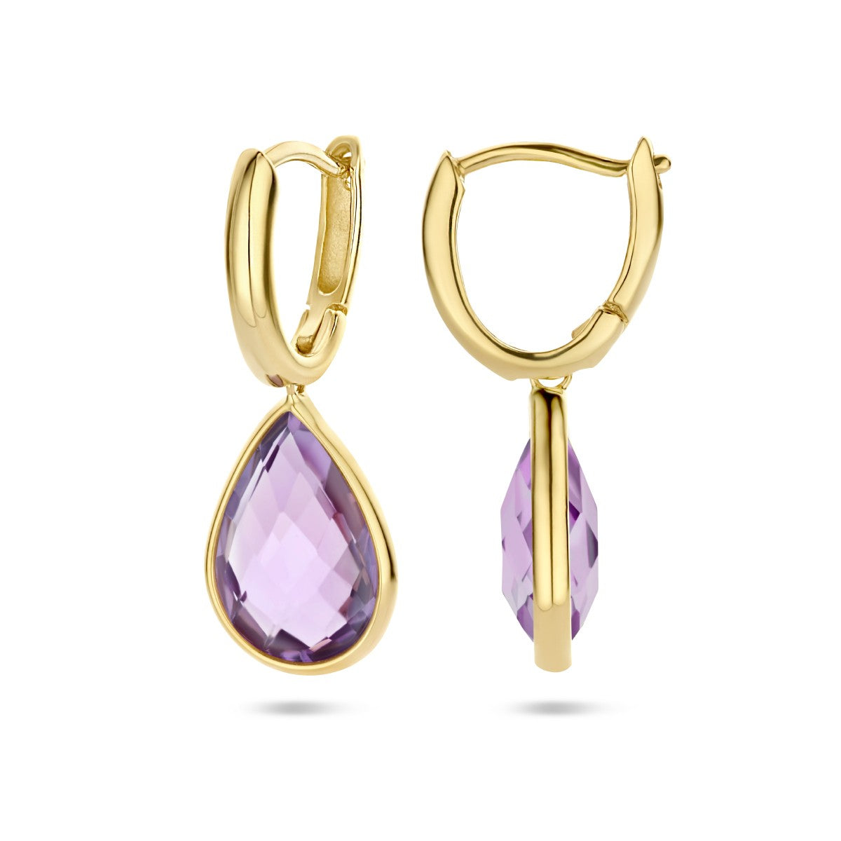 Fantasy Collection Oorbellen amethist 26 mm 14K geelgoud