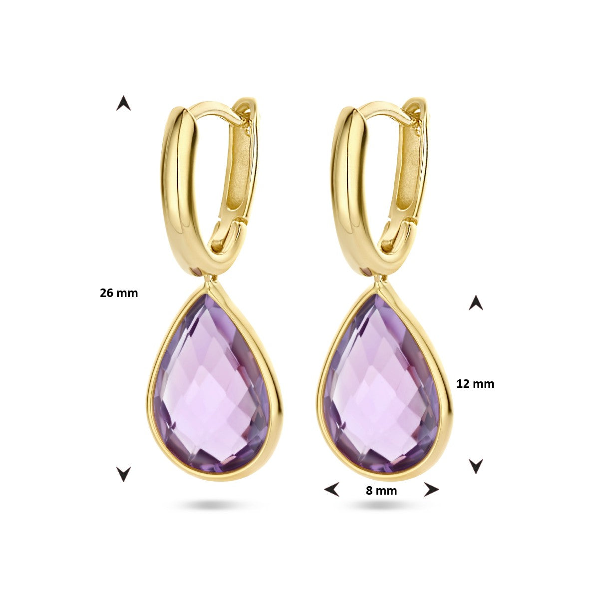 Fantasy Collection Oorbellen amethist 26 mm 14K geelgoud