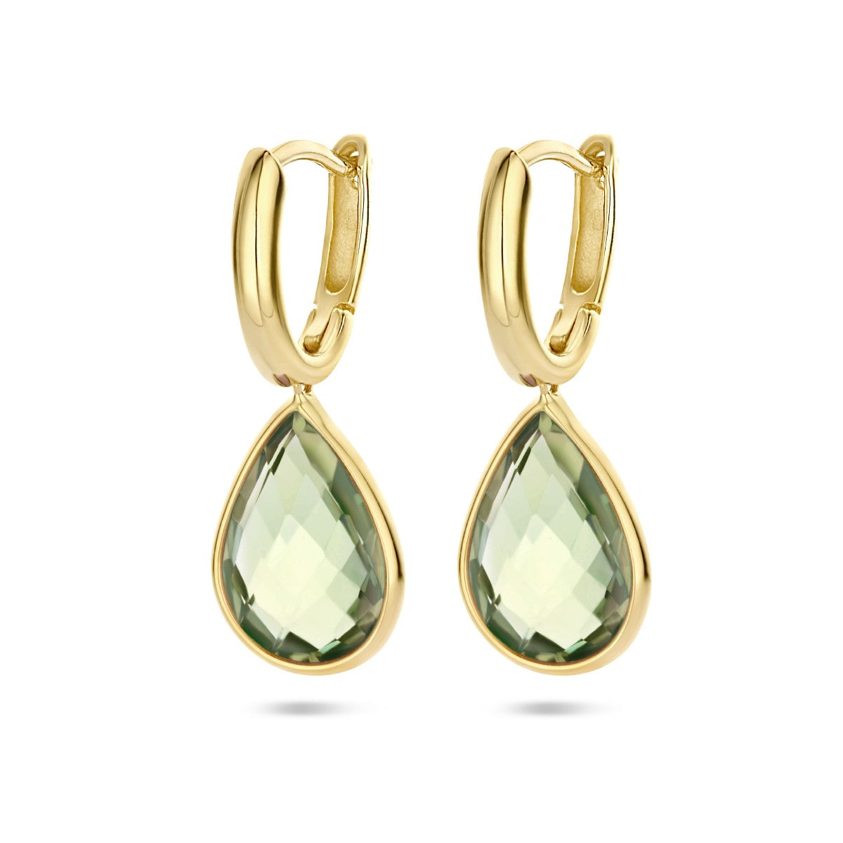 Fantasy Collection Oorbellen groen amethist 26 mm 14K geelgoud