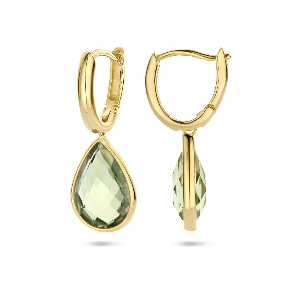Fantasy Collection Oorbellen groen amethist 26 mm 14K geelgoud