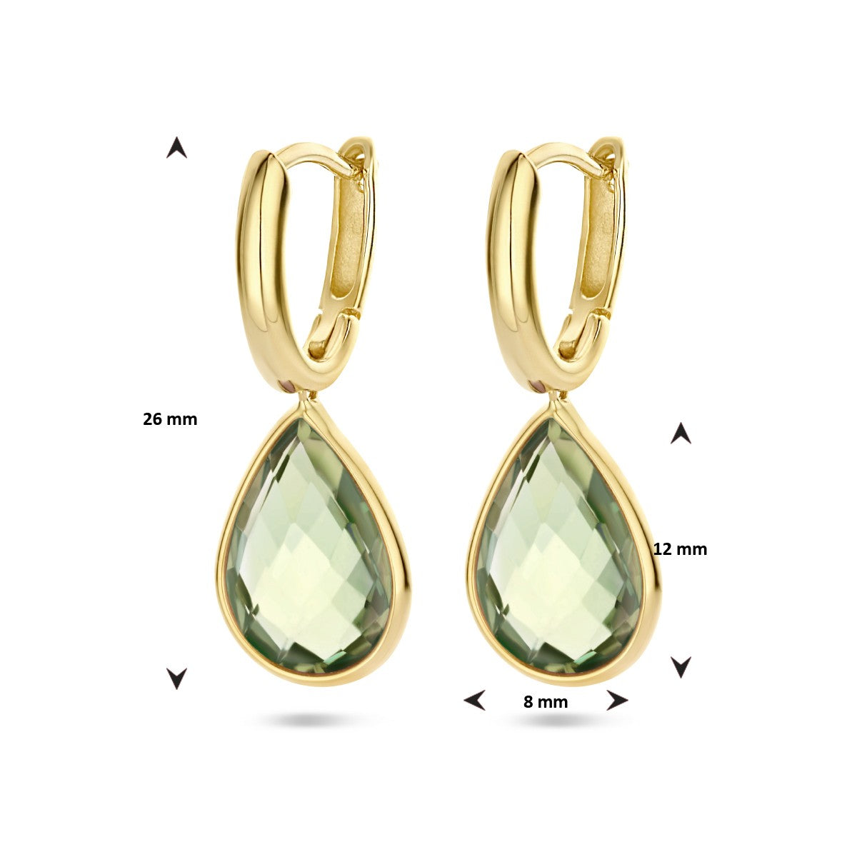 Fantasy Collection Oorbellen groen amethist 26 mm 14K geelgoud