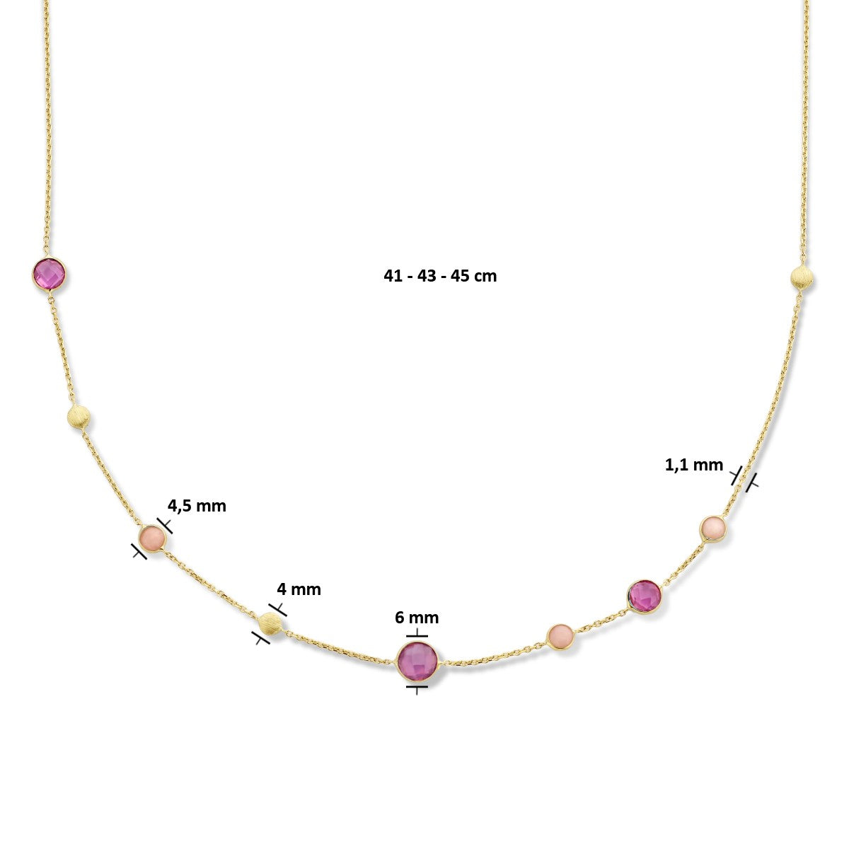 Fantasy Collection Collier robijn, opaal en rondjes 41 - 43 - 45 cm 14K geelgoud